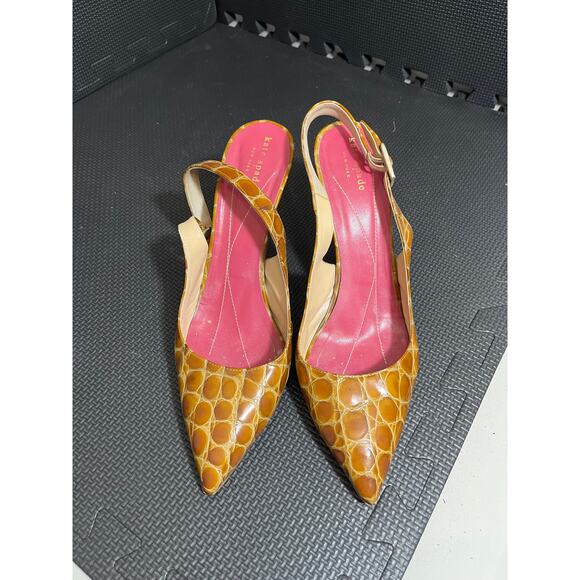 Kate Spade Snake Croc Print Slingback Leather Heels Sz 10B Pumps Made in Italy - Picture 2 of 11
